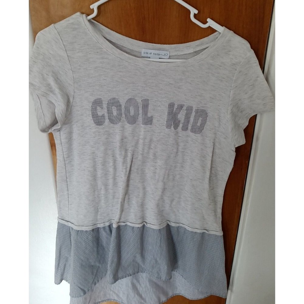 Girls Side Of Fries T Shirt Dress Peplum Gray Black Stripe Cool Kid XL